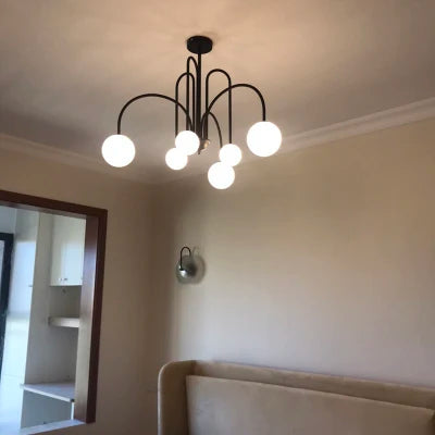 suspension lumineuse moderne rouge blanc sphères translucides chambre salon étude scandinave