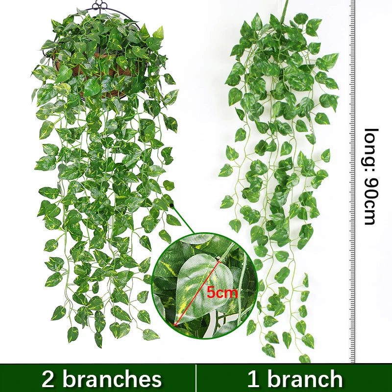 plantes artificielles suspendues feuilles vertes modernes décoratives extérieures accrochées ovales veinées opaques vivantes