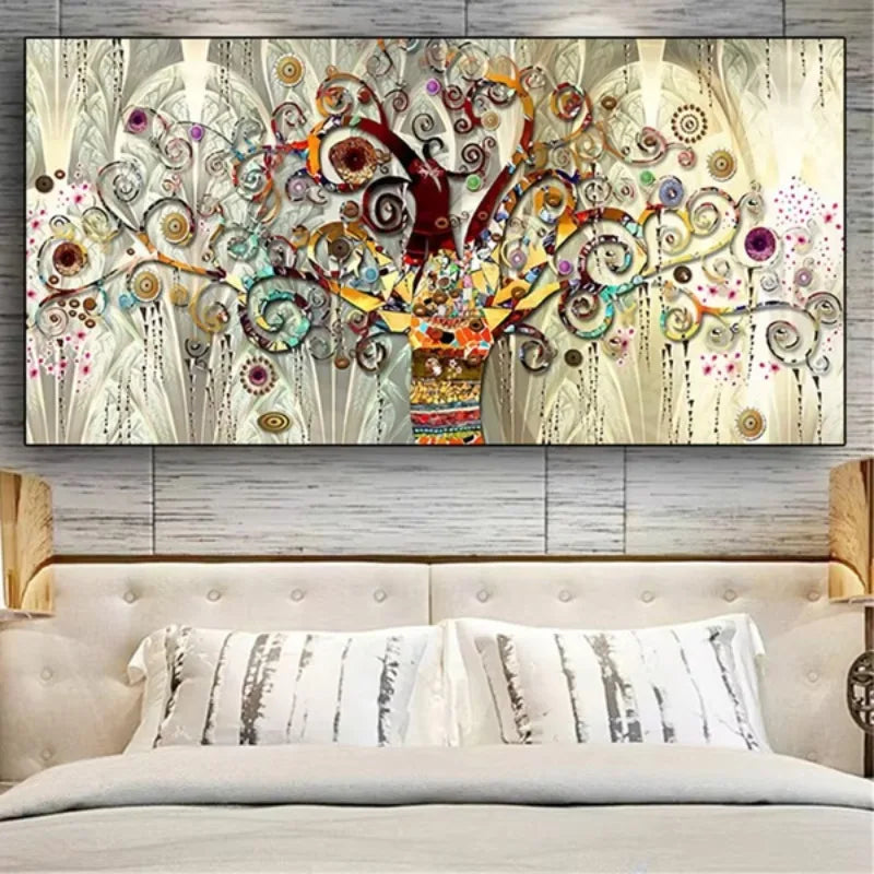 toile d'art moderne abstraite arbre stylisé fleurs colorées impression toile