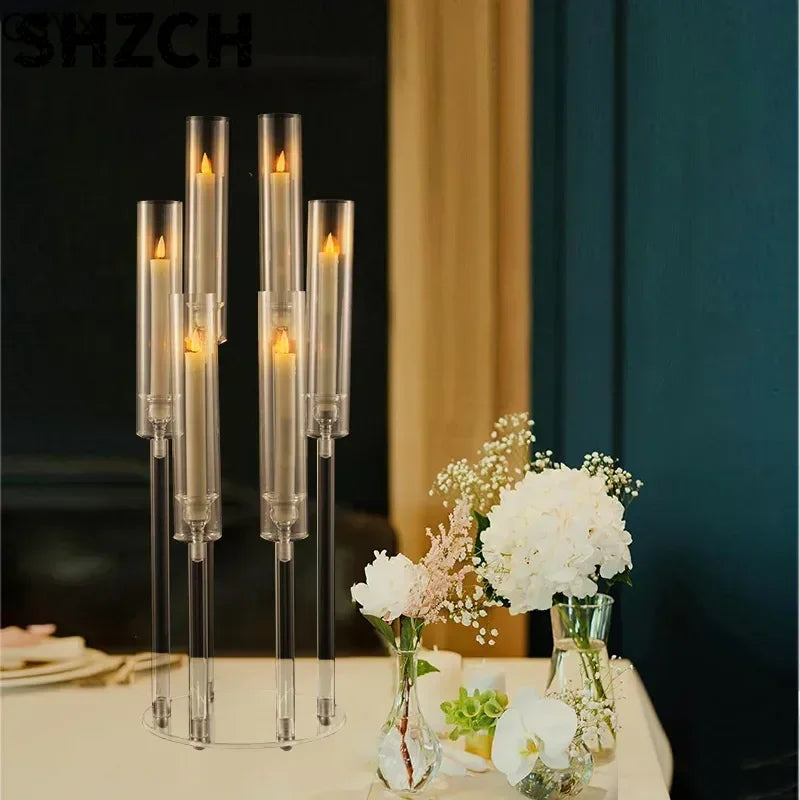 porte bougies transparent acrylique décoration maison moderne élégant six bras table mariage fête