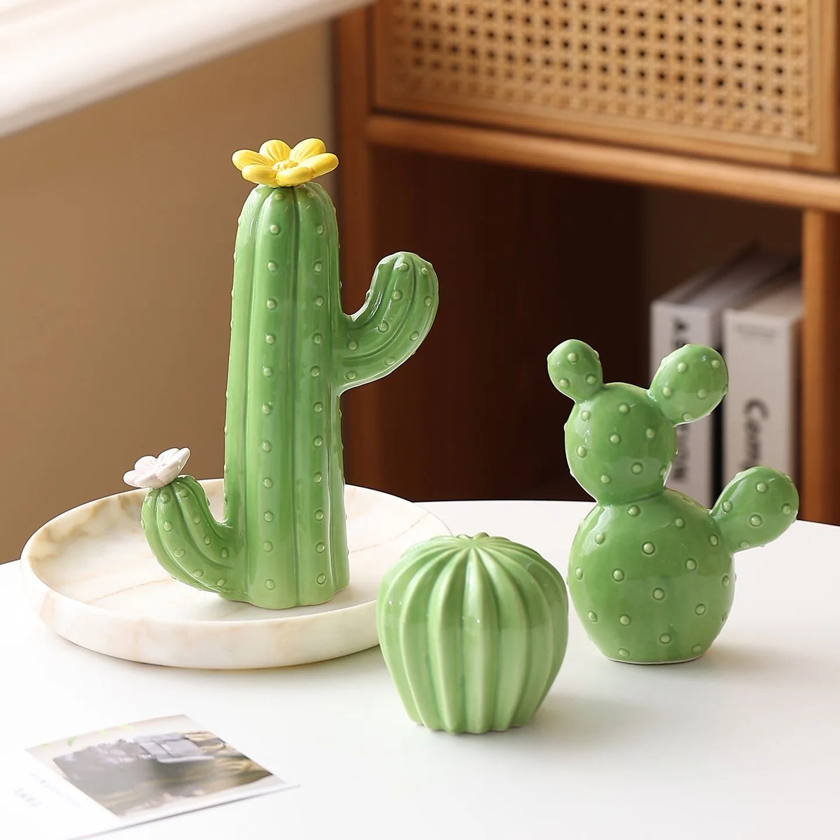 décoration intérieure cactus céramique vert moderne épines fleurs table ornement