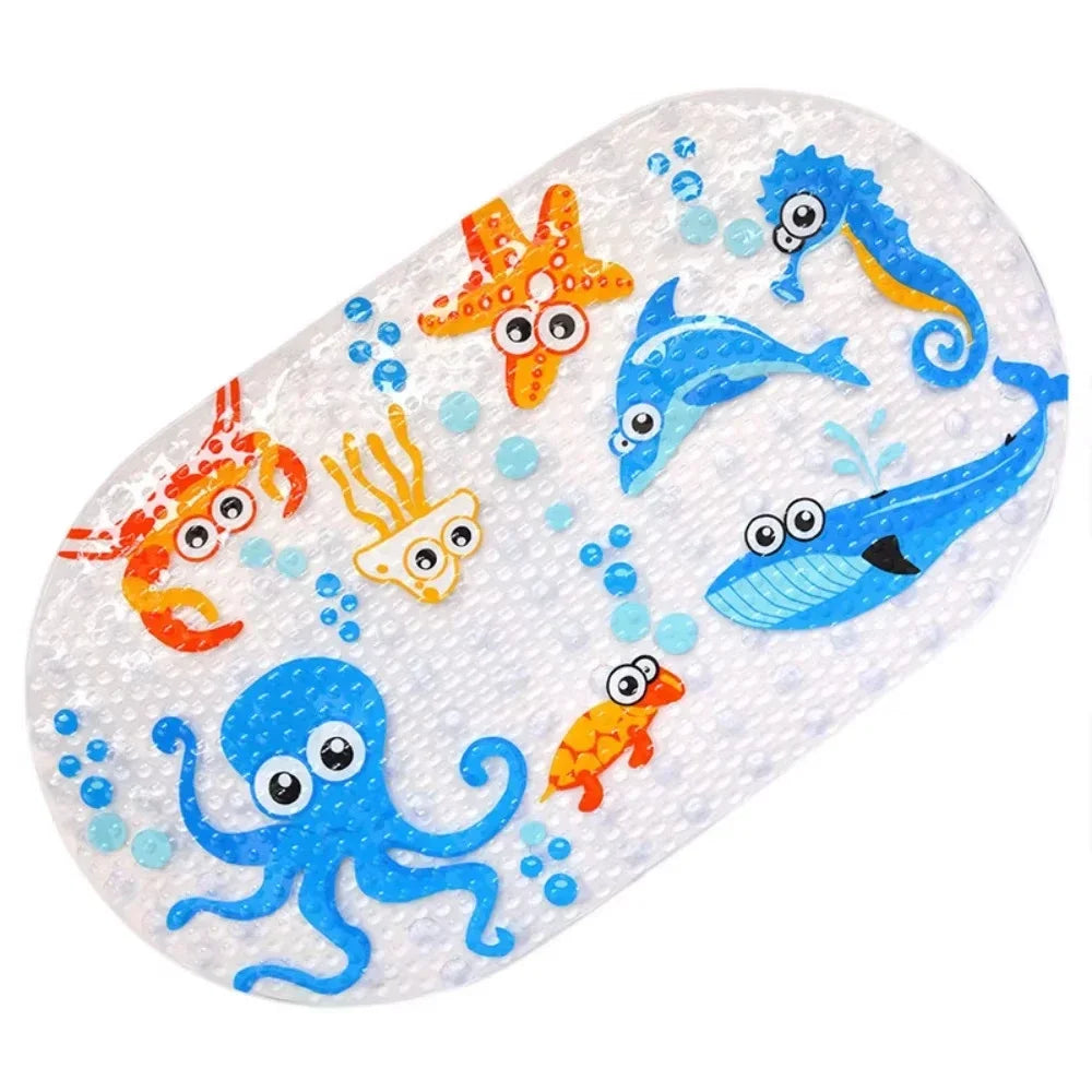 tapis bain antidérapant animaux marins bleu orange jaune rose blanc ventouses bulles texturées salle