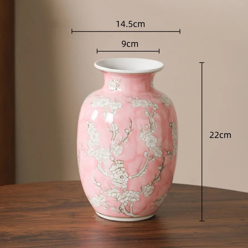 vase porcelaine chinois blanc bleu fleurs feuilles oiseaux géométrique classique floral table decoration