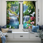 rideau naturel cascade végétation oiseaux blancs roses fleurs verte bleue marron pastoral 105x230cm
