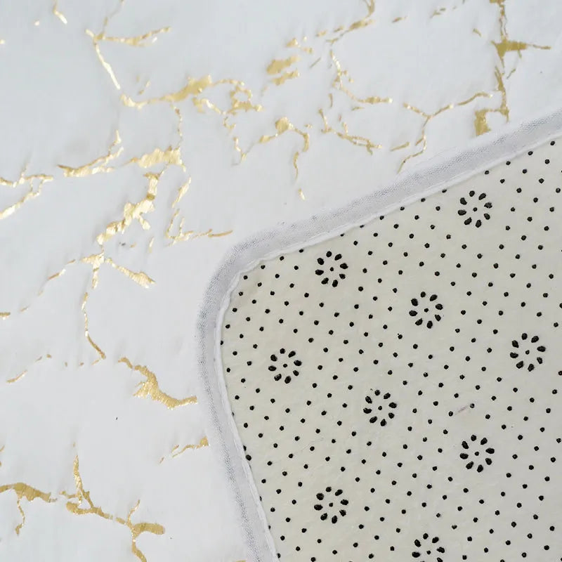 tapis bain sol antidérapant marbre doré duveté motifs veinés moderne
