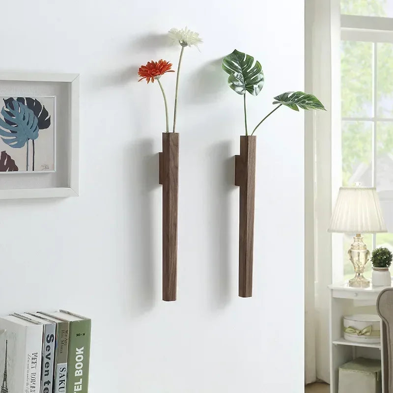 vases muraux bois naturel minimaliste modernes japonais fleurs plantes fixation murale
