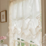 rideau blanc voile plissé moderne élégant transparent pompons 100x120cm 140x120cm 140x160cm