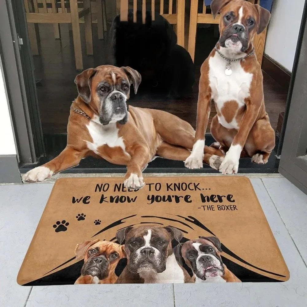 tapis d'entrée moderne chiens boxers rottweilers texte antidérapant marron clair extérieur 50x70cm