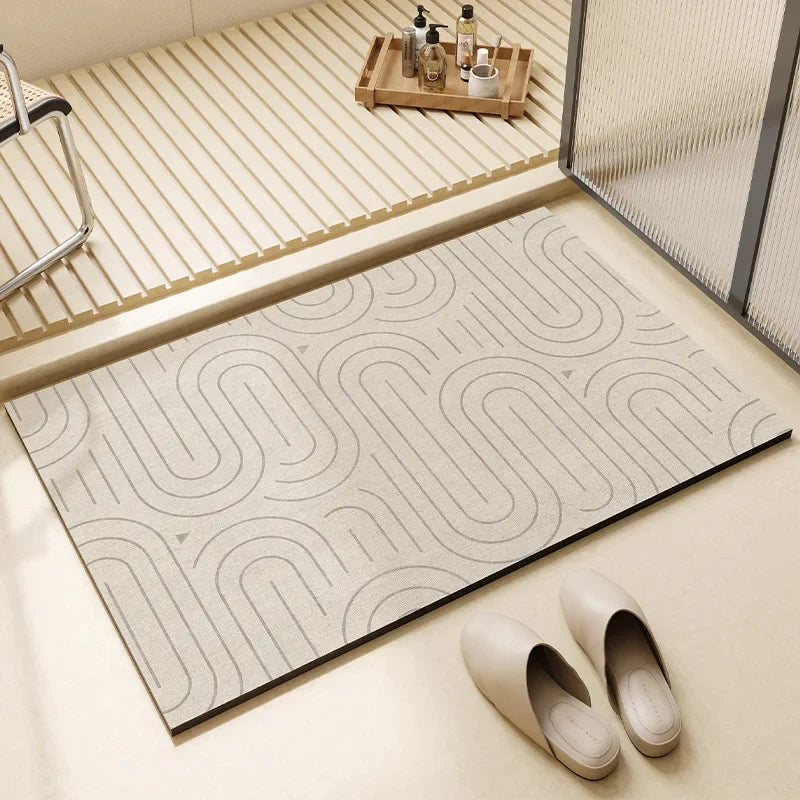 tapis sol beige clair moderne rayures horizontales géométriques entrée maison salle bain