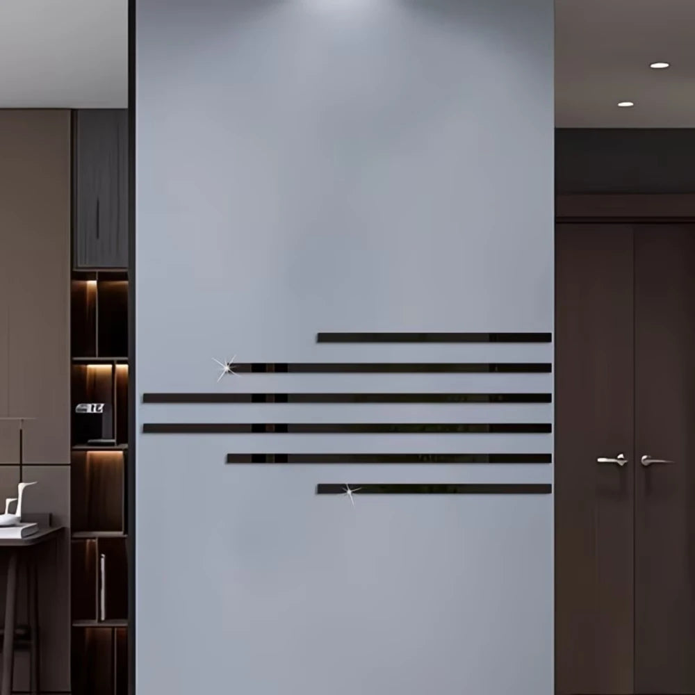 ruban décoratif auto adhésif moderne rayures horizontales surface miroir noir rouge blanc argent 1,5cm