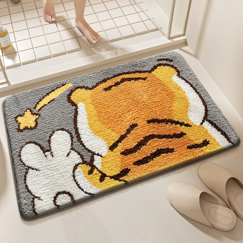 tapis bain antidérapant moderne imperméable dessin animé chats couleurs vives love luck polyester