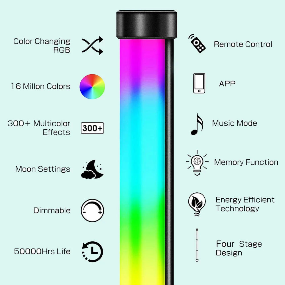 lampe sol rgb moderne multicolore télécommande application mobile pied triangle
