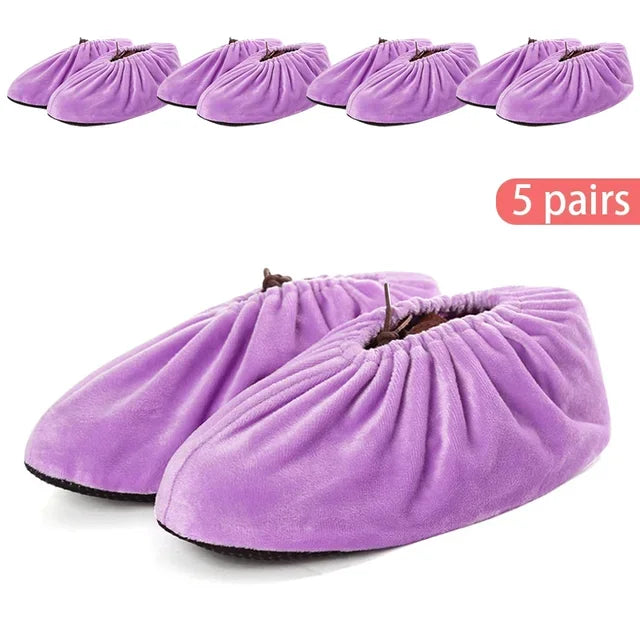 protège chaussures velours non glissants réutilisables lavables intérieur extérieur moderne rouge bleu violet marron