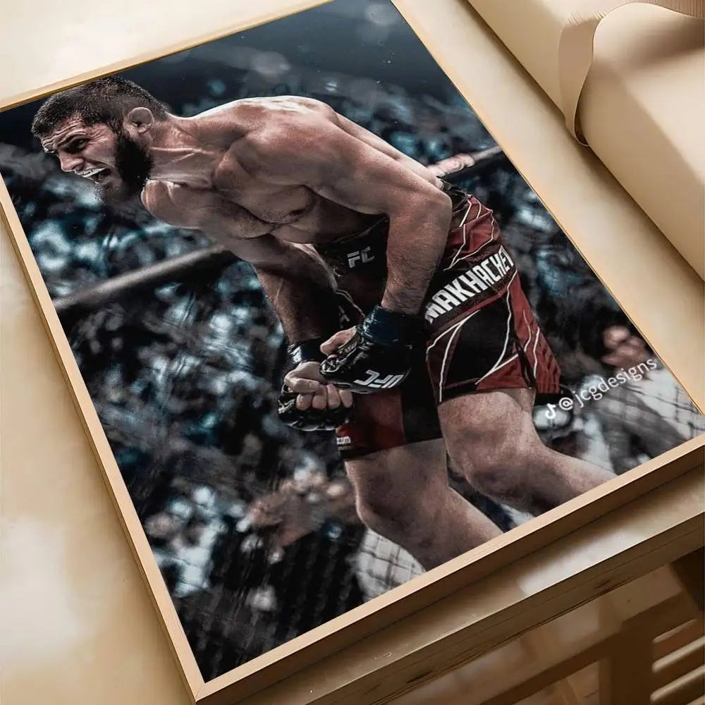 affiche ufc boxeurs moderne sportive noir blanc rouge jetro cadre bois chambre salonhôtel