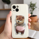 autocollants chien shiba inu mignon moderne pvc autoadhésif marron beige roseclair