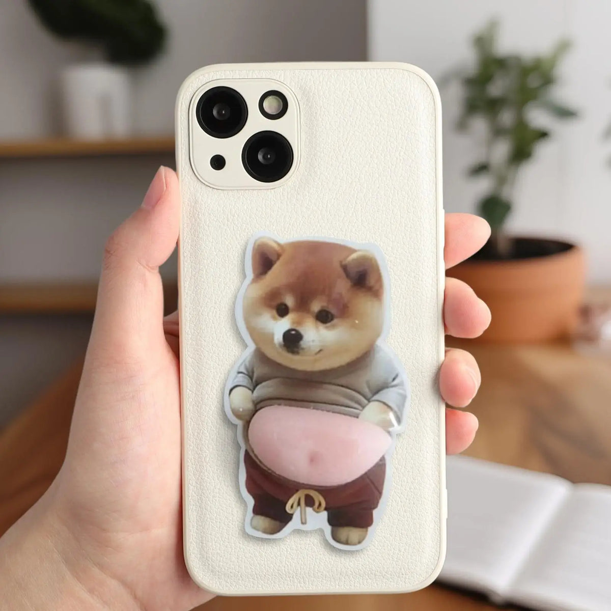 autocollants chien shiba inu mignon moderne pvc autoadhésif marron beige roseclair
