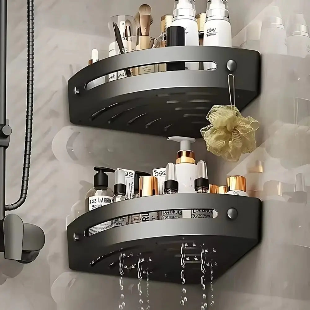 étagère salle bain portable adhésive gris foncé structure perforée moderne seule piece