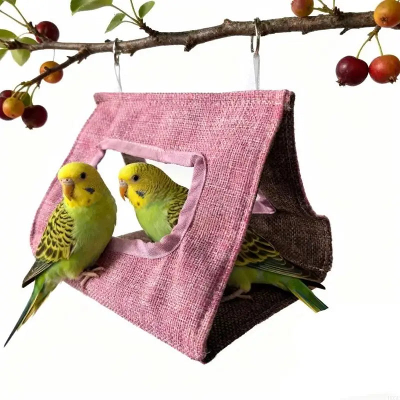 tente oiseaux verte bleue rose simple moderne coton jute annneau métalliqueextérieur intérieur