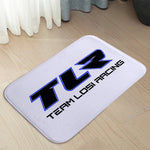 tapis moderne antidérapant noir blanc jaune bleu logo tlr racing geometrique salon entrée