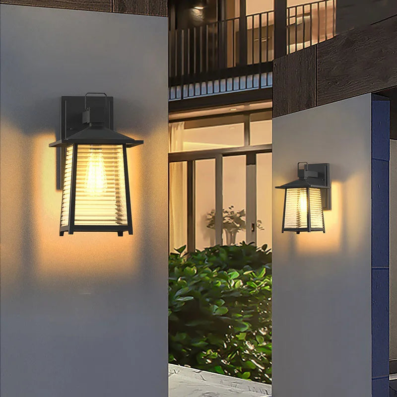 lampe murale moderne transparente rayures horizontales noir ip65 led éclairage extérieur balcon porte muriaux