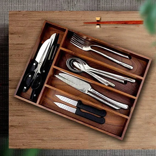 Boîte de rangement pour couverts en bois noir design coréen vue de dessus