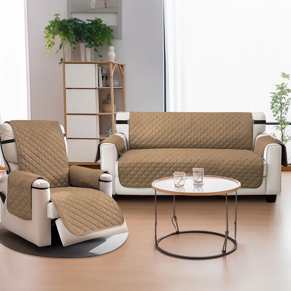 Housse canapé quilted gris brun beige moderne boucles métalliques lavable places