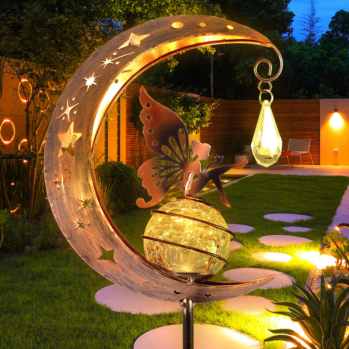 lampe solaire jardin ornementale lune papillon étoiles décorative féerique extérieure autoinstallation ip55 moderne