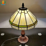 lampe table géométrique tiffany verte beige noire opaque vintage aluminium led