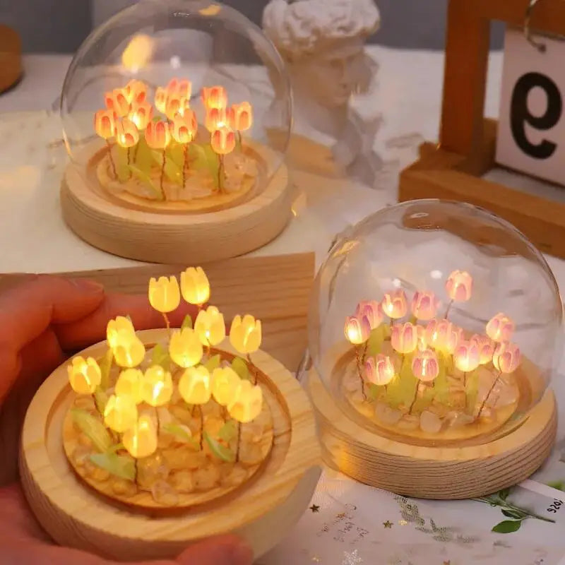 lampe décorative tulipes artificielles feuilles vertes verre transparent moderne romantique intérieur anniversaire baby shower