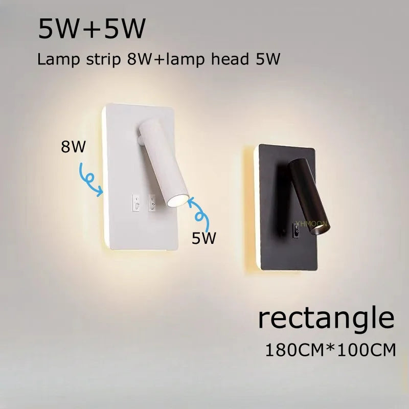 lampe murale led lecture chevet moderne rotative protection oculaire blanc noir aluminium fixation adhésive