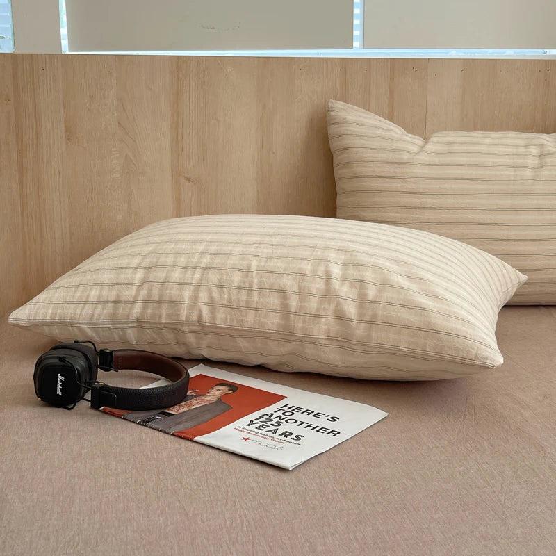 lot taies d'oreiller coton rayures rose clair modernes minimalistes douces lit maison