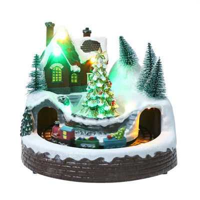 Sculpture de maison de village de Noël avec lumière LED multicolore