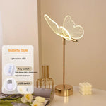 lampe table moderne papillon led or transparent décoration chambre veilleuse usb minimaliste
