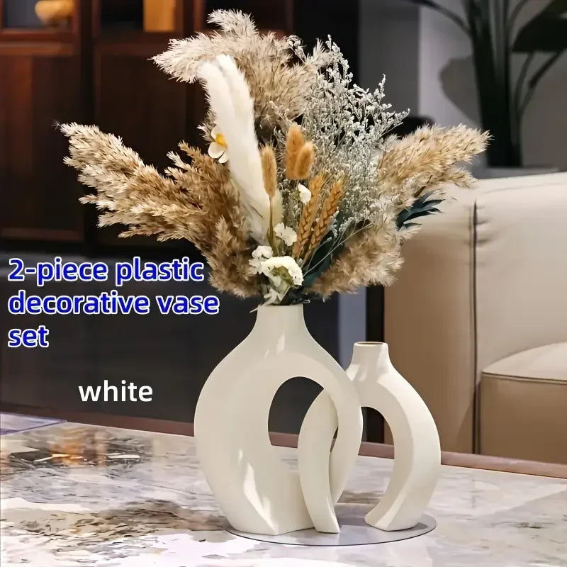 vases decoratifs blancs modernes abstraits incurves fleurs artificielles salon deco minimaliste sculptural