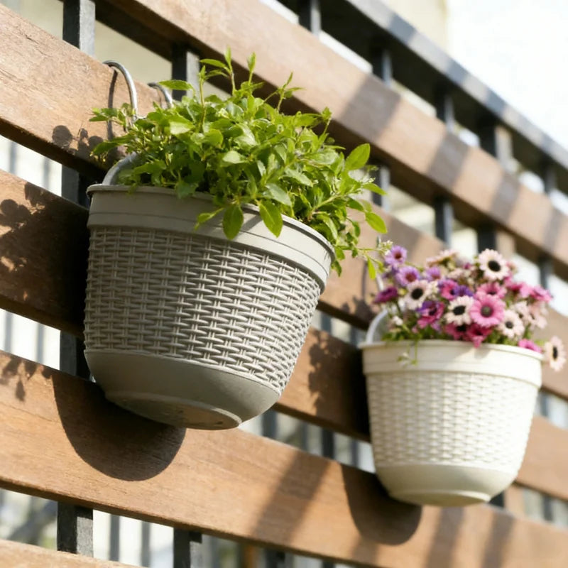 pots fleurs suspendus tissés gris orange beige modernes balconextérieur