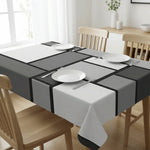 nappe géométrique blanche gris moderne imperméable lavable machine réutilisable assises couverts fruits maison