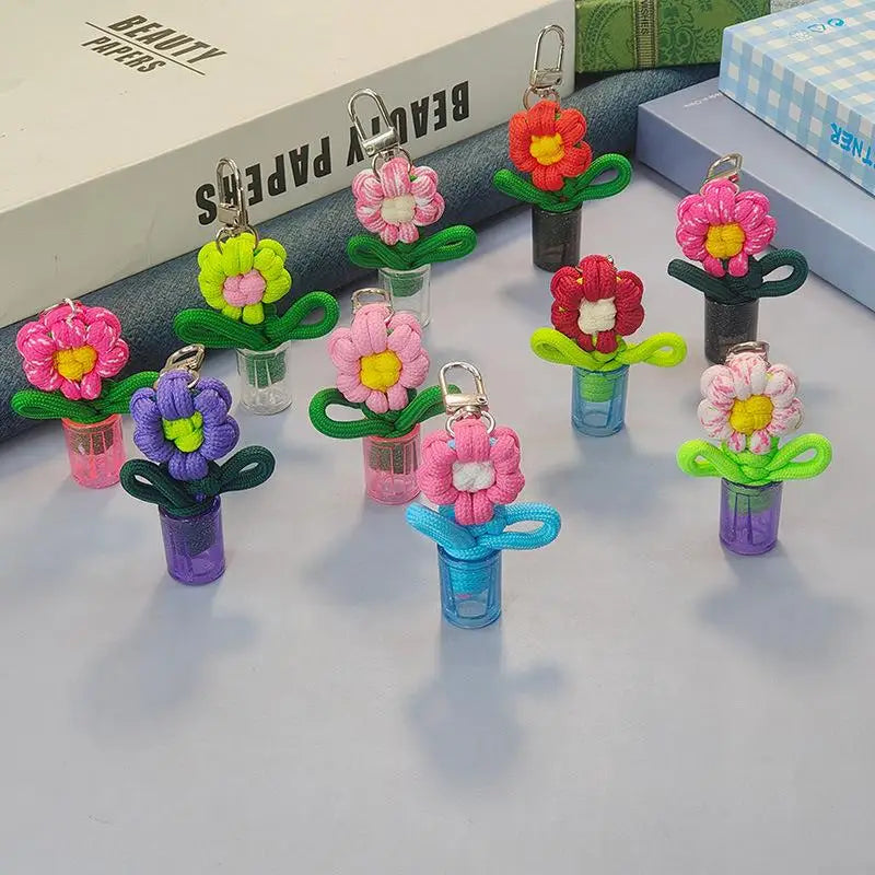 porte clés fleur tridimensionnelle couleurs vives boucle métallique créatif artisanal transparent opaque