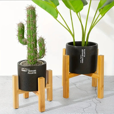 Support de plante en bois design avec pot vert