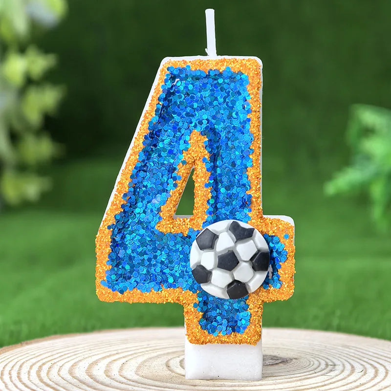 bougies numéraires pailletées thème football anniversaire bleu doré blanc