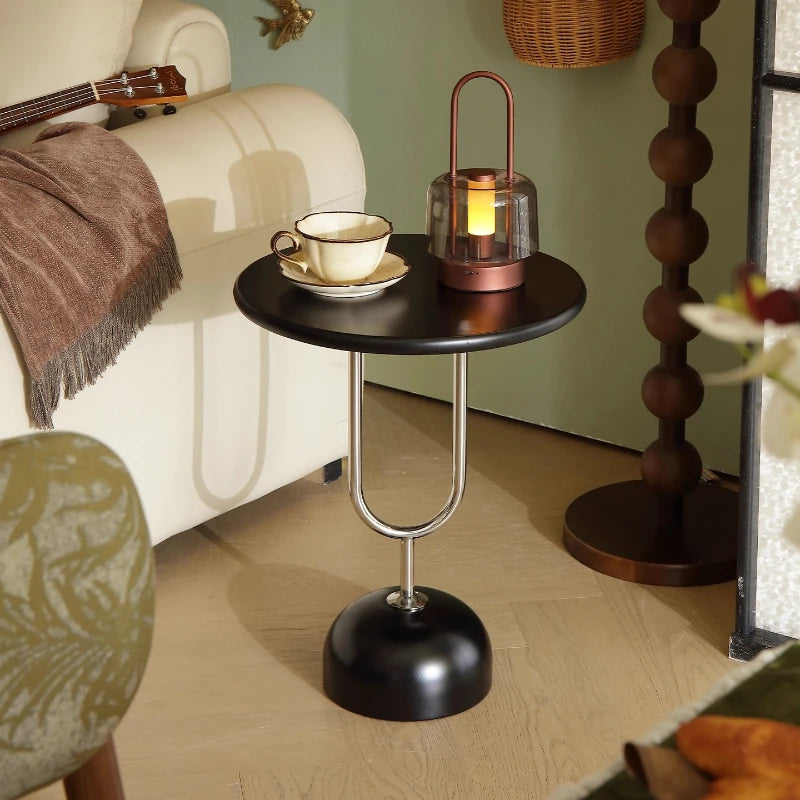 table d'appoint bois marron clair moderne pied central base circulaire portable multifonctionnelle rangement chambre