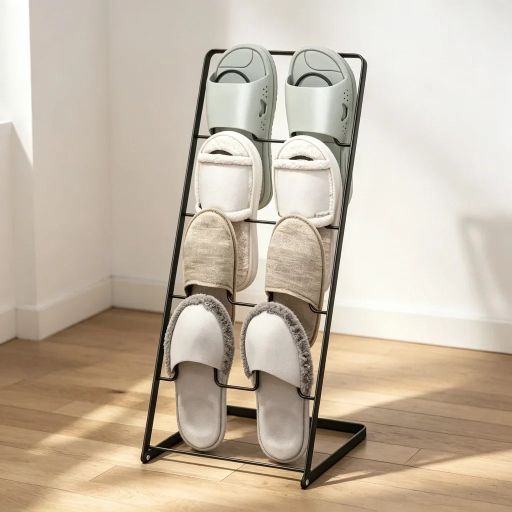 étagère chaussures moderne pliable fer blanc gris chaussons rangement minimaliste chambre salle bain blanc