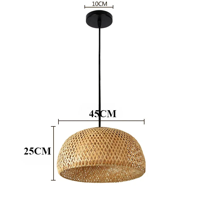 Suspension lumineuse tissage bambou moderne naturel doré salon chambre