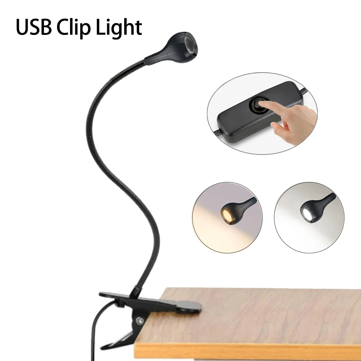 lampe pince usb noir moderne flexible chambre étudiant protection yeux led clip