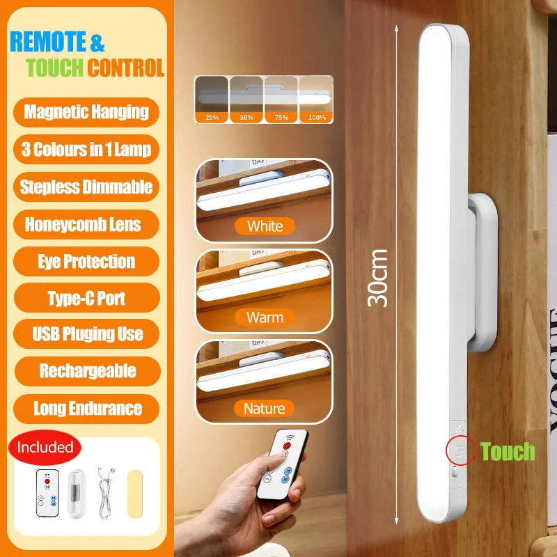 lampe led moderne rechargeable usb blanc opacité adhésive interrupteur tactile 30cm