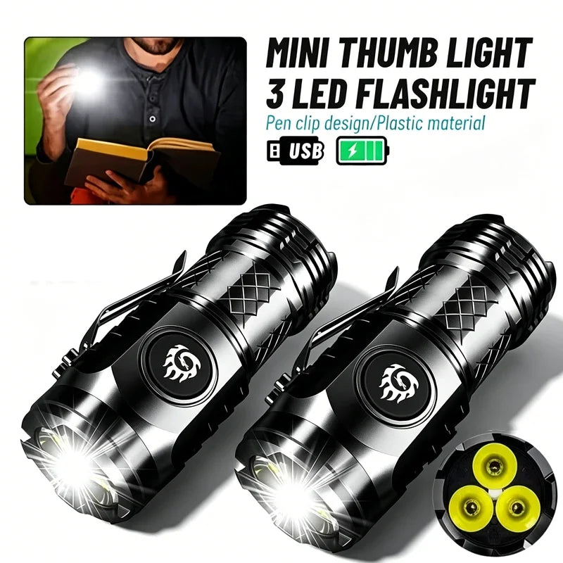 lampe torche rechargeable led noire résistante chocs éclairage intense mode luminosité réglable clip moderne