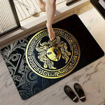 tapis sol noir doré ornement grec floral antidérapant résistant décoloration polyester élégant maison camping