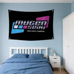 drapeau decoration sportif logo mugen seiki texte ifmar world champions polyester noir bleu violet