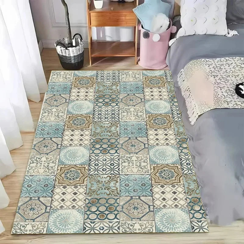 tapis rectangulaire bohème couleurs géométriques velours antidérapant intérieur extérieur chambre cuisine