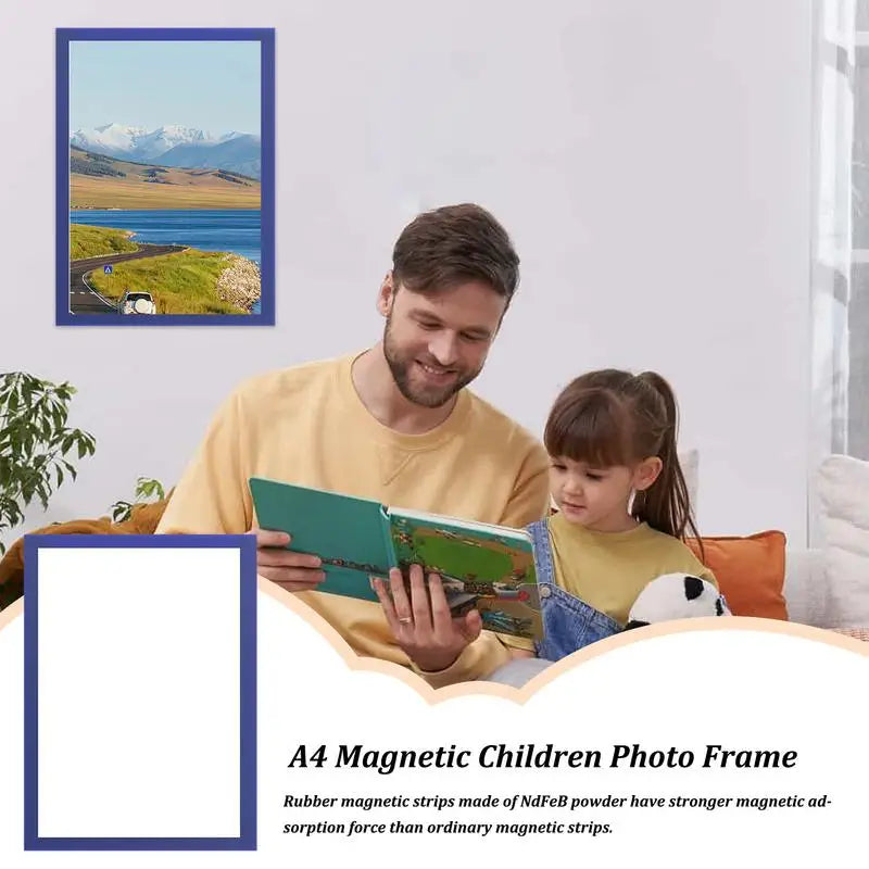 Cadre photo magnétique A4 rouge dans un bureau moderne