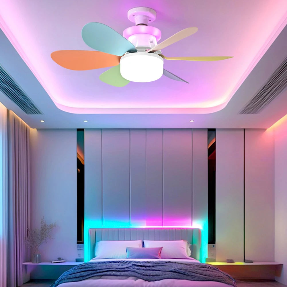 ventilateur lampe rgb multicolore feuilles vertes moderne orange bleu vert beige